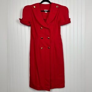 Vintage Apostrophe Red w/ Gold Button Front Dress Shoulder Pad Puff Sleeve Sz 12